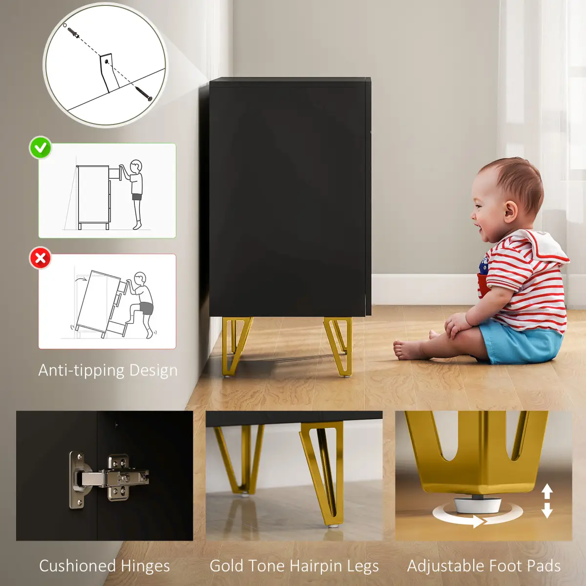 HOMCOM HOMCOM Storage Cabinet, Sideboard with Adjustable Shelf, Black - Sideboard