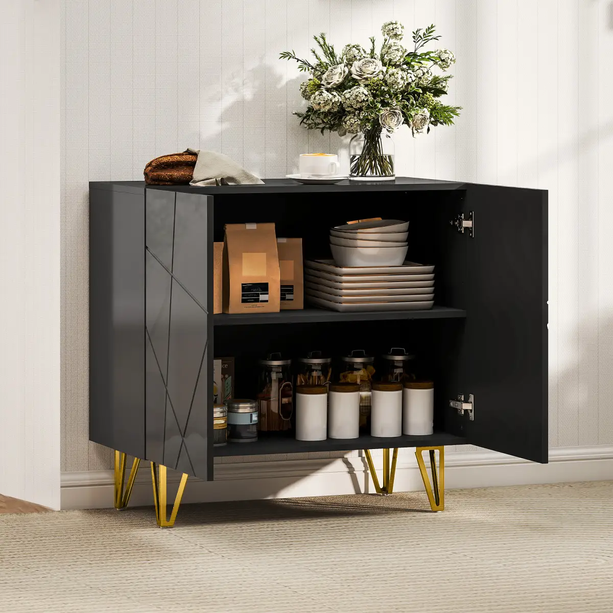 HOMCOM HOMCOM Storage Cabinet, Sideboard with Adjustable Shelf, Black - Sideboard