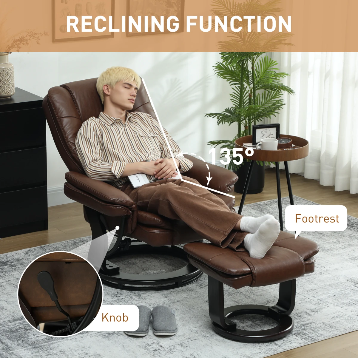 HOMCOM Swivel Recliner With Footrest PU Leather Brown Living by HOMCOM