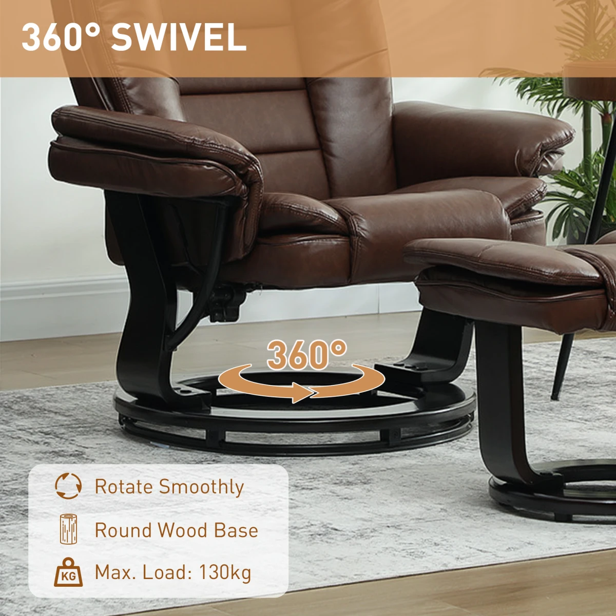 HOMCOM Swivel Recliner With Footrest PU Leather Brown Living by HOMCOM