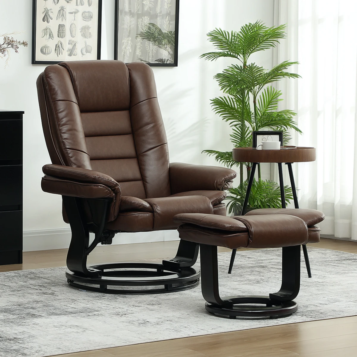 HOMCOM Swivel Recliner With Footrest PU Leather Brown Living by HOMCOM