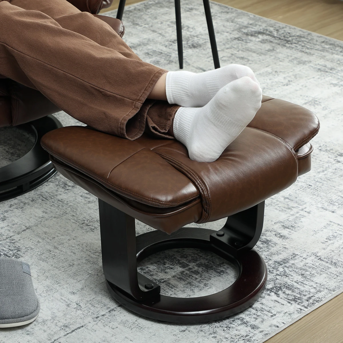 HOMCOM Swivel Recliner With Footrest PU Leather Brown Living by HOMCOM