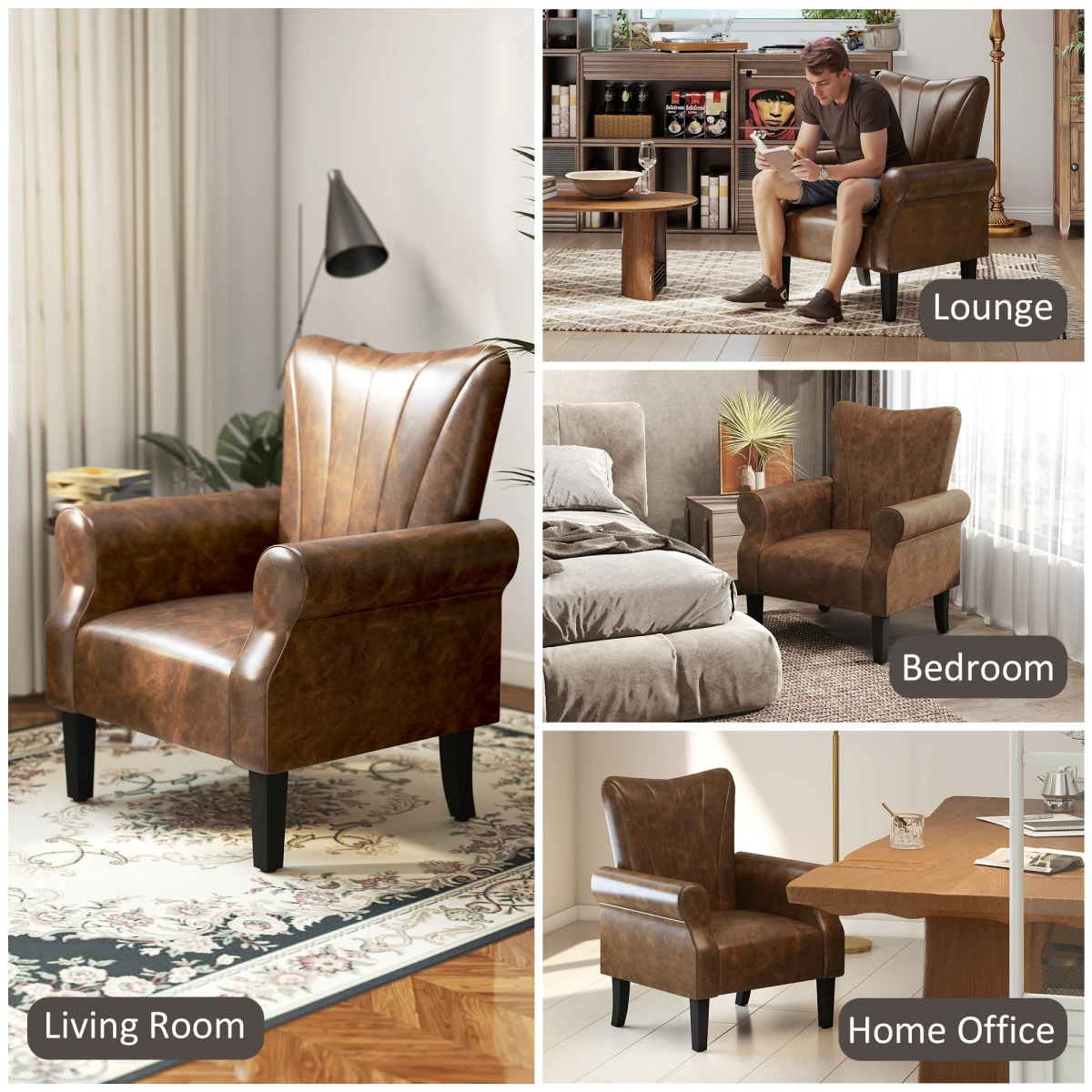 HOMCOM Upholstered Armchair 25cm Deep Wing Back Home by HOMCOM