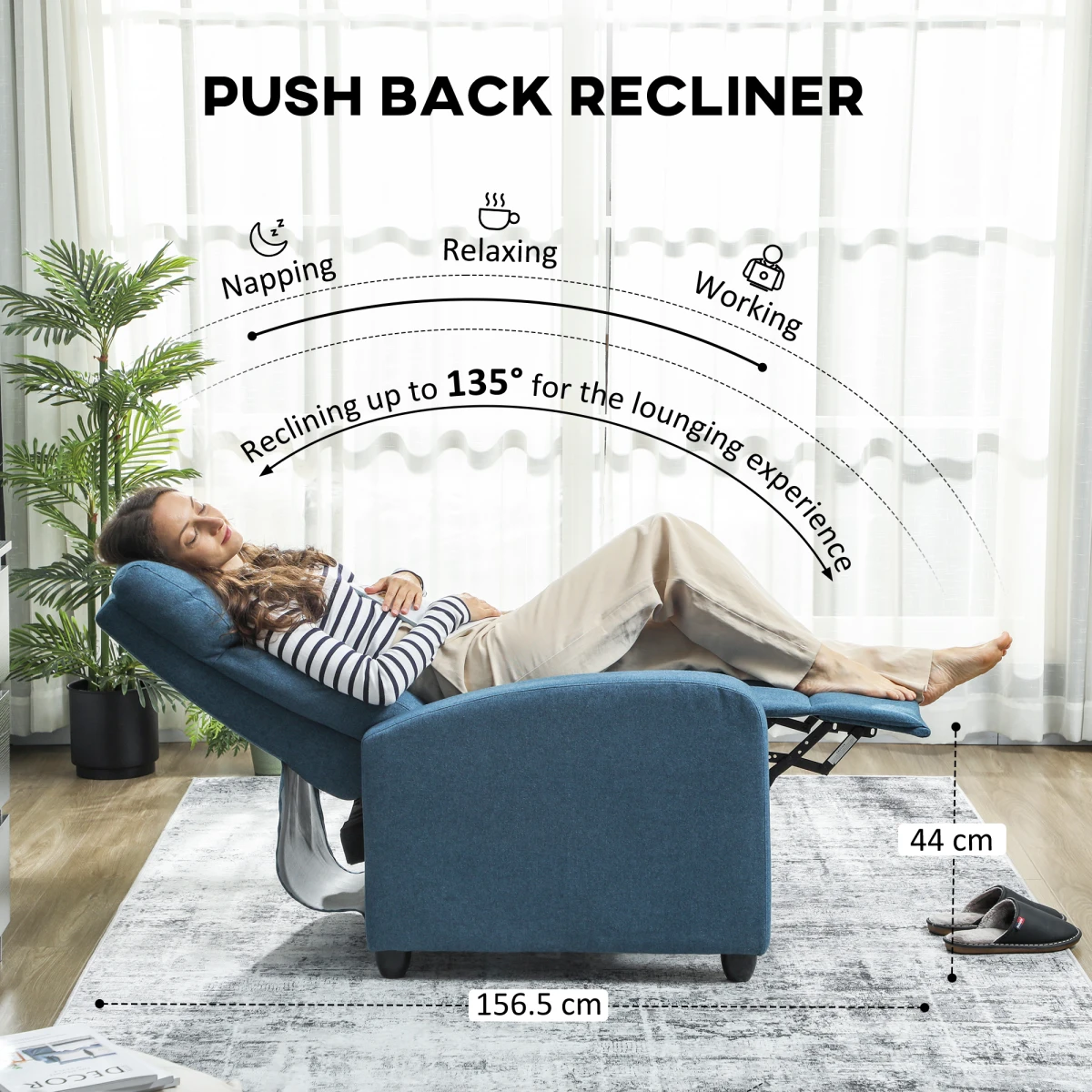 HOMCOM Linen Recliner Chair 135 Degree Recline Comfort Blue - Recliner