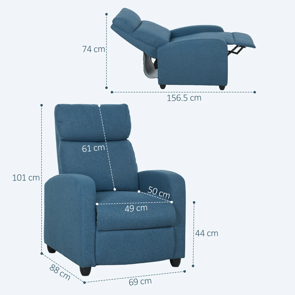 HOMCOM Linen Recliner Chair 135 Degree Recline Comfort Blue - Recliner