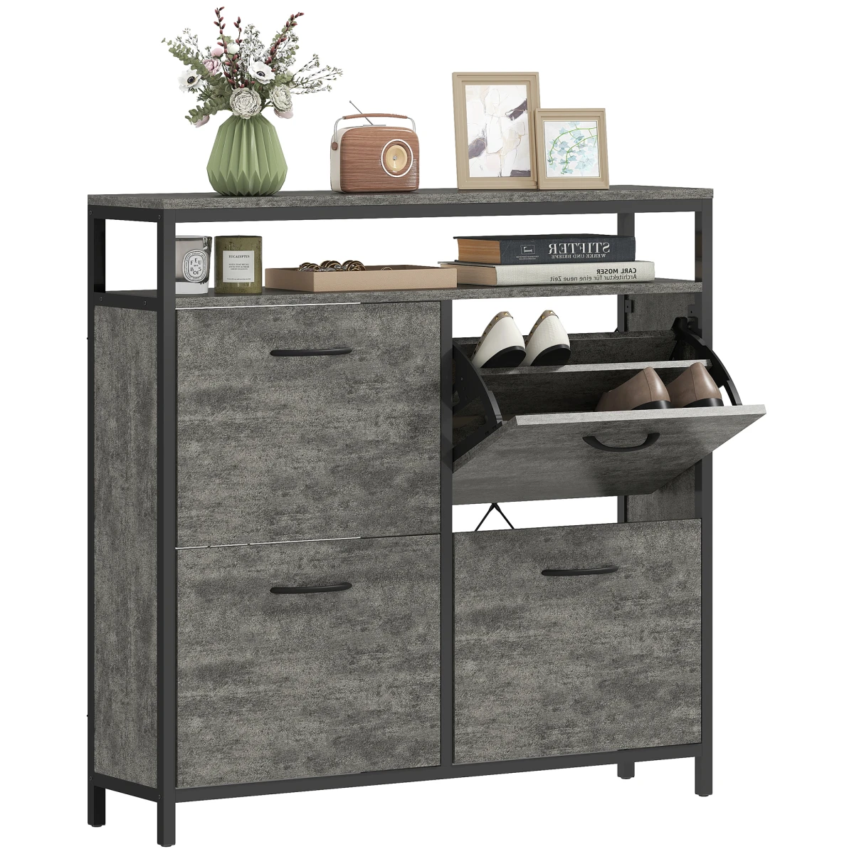 HOMCOM HOMCOM Shoe Cabinet 4 Flip Drawers 12-20 Pairs - Shoe Storage