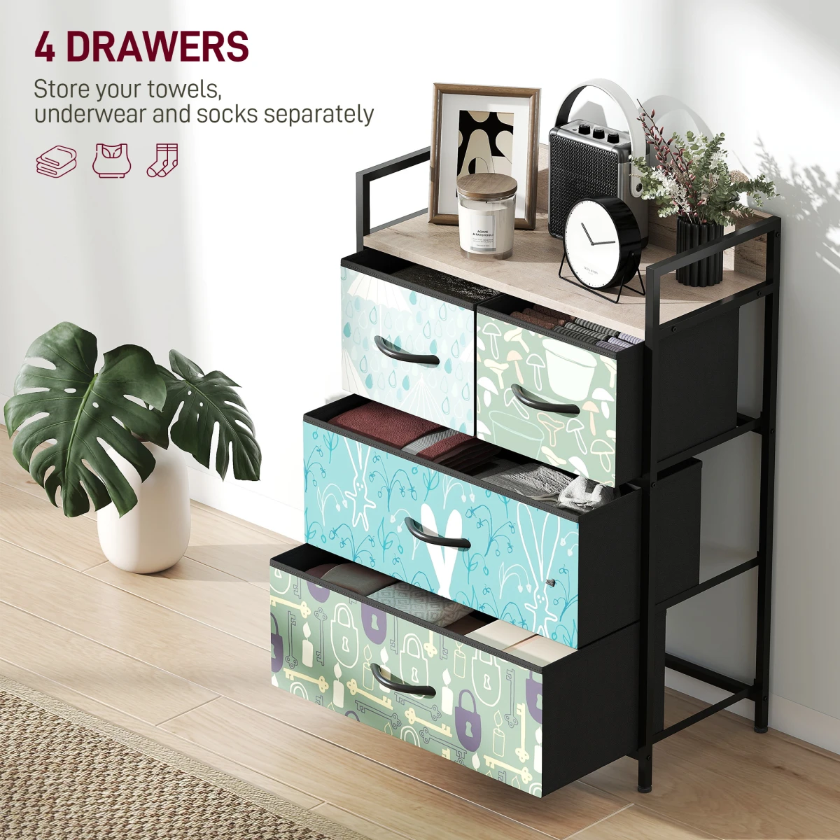 HOMCOM HOMCOM Fabric Dresser 8 Drawers Patterned Bedroom - Chest of Drawers