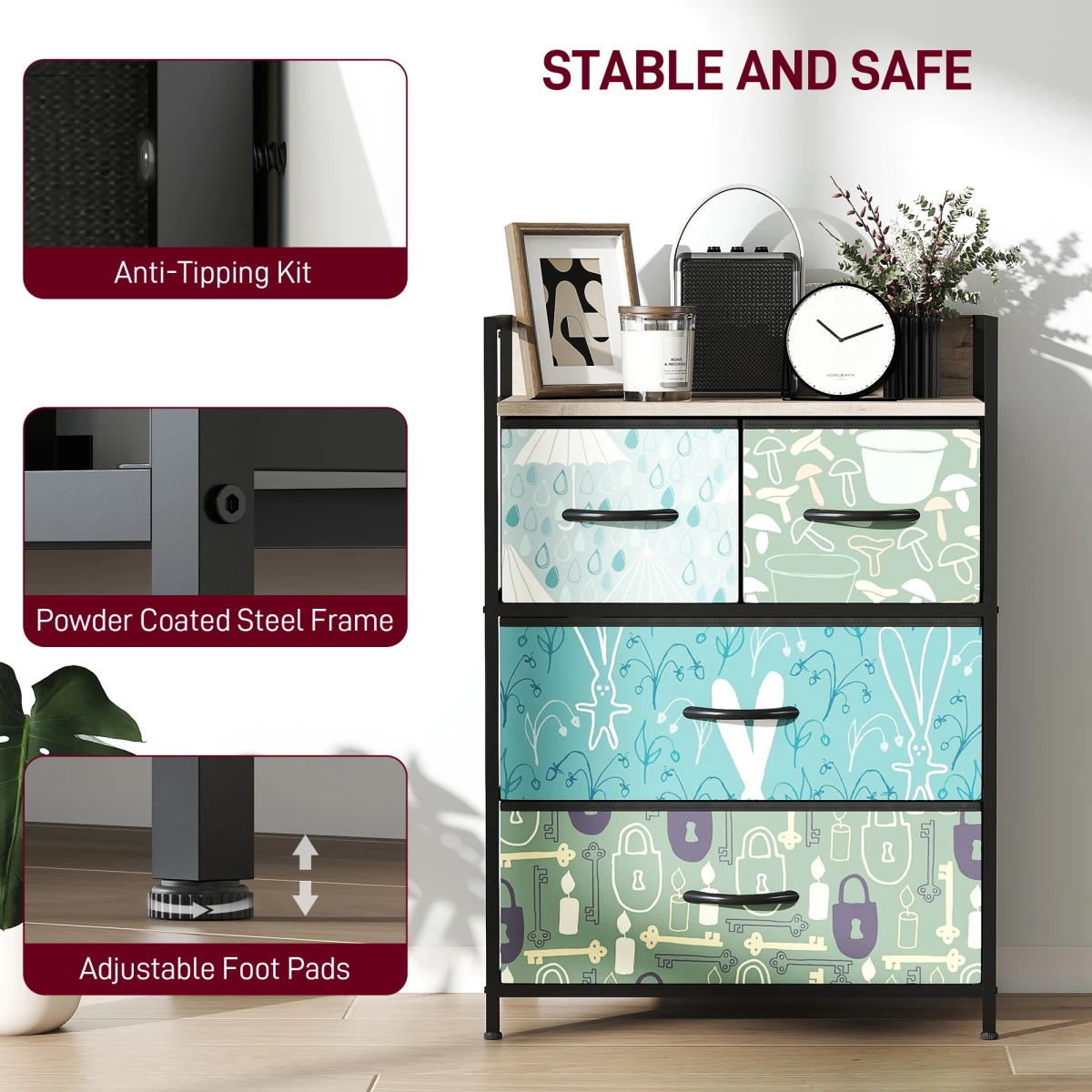 HOMCOM HOMCOM Fabric Dresser 8 Drawers Patterned Bedroom - Chest of Drawers
