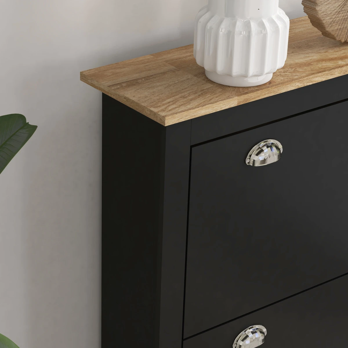 HOMCOM 2 Drawer Shoe Cabinet Narrow Shoe Cupboard with Flip Doors, Black by HOMCOM