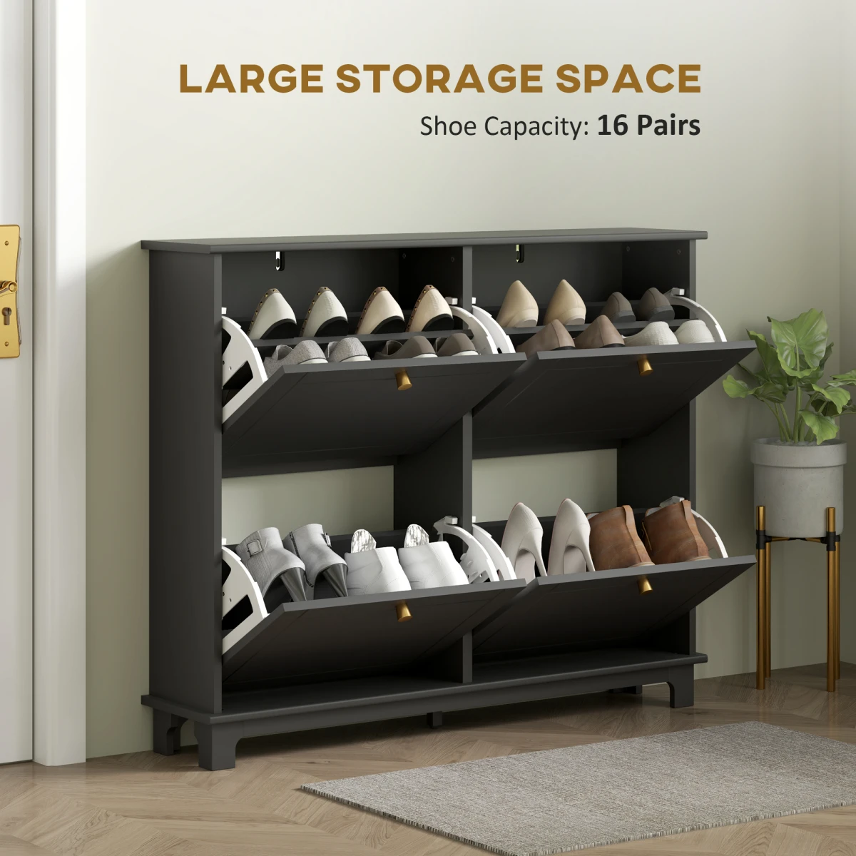 HOMCOM Narrow Shoe Cabinet With 4 Flip Drawers And Adjustable Shelves For Small Spaces by HOMCOM
