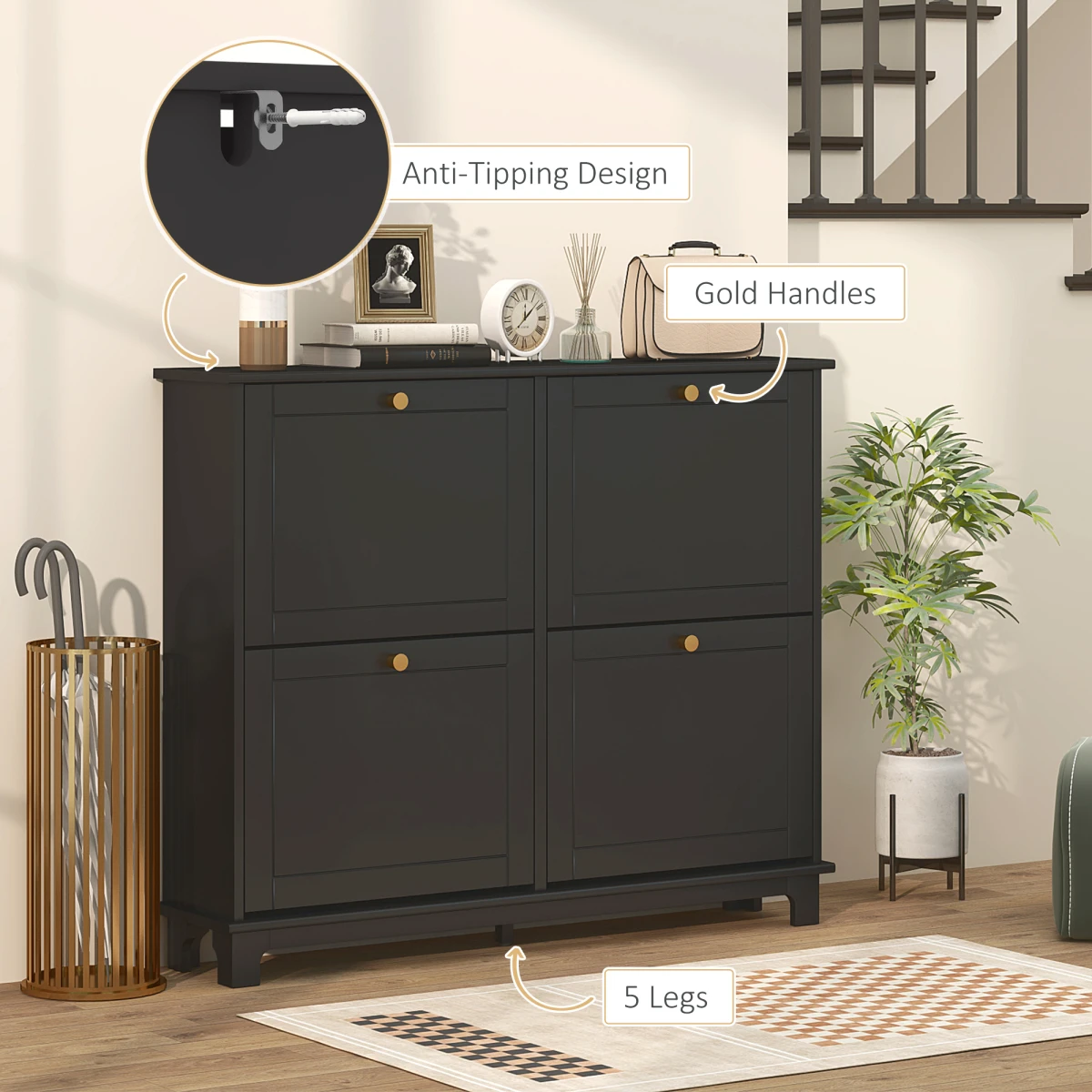 HOMCOM Narrow Shoe Cabinet With 4 Flip Drawers And Adjustable Shelves For Small Spaces by HOMCOM