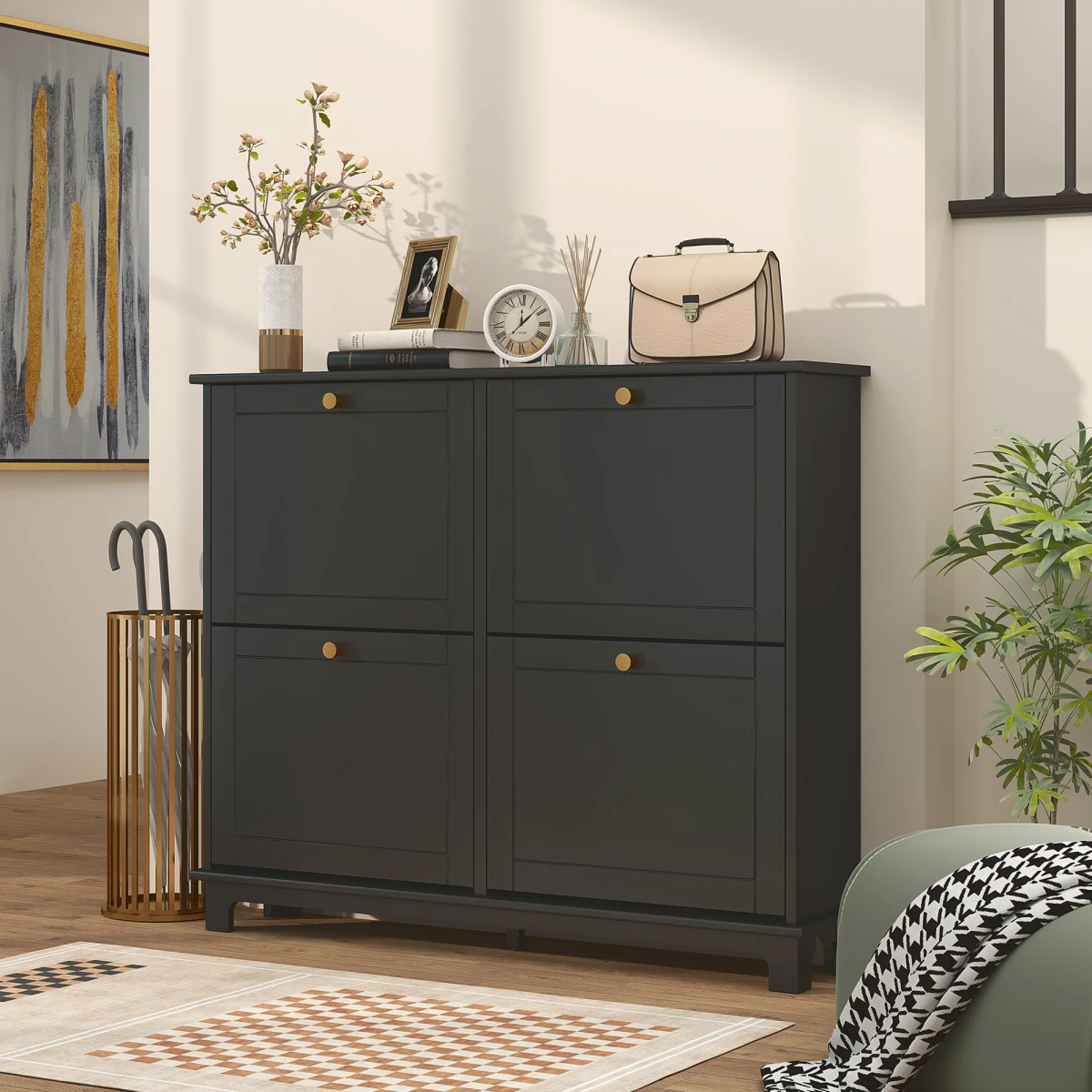 HOMCOM Narrow Shoe Cabinet With 4 Flip Drawers And Adjustable Shelves For Small Spaces by HOMCOM