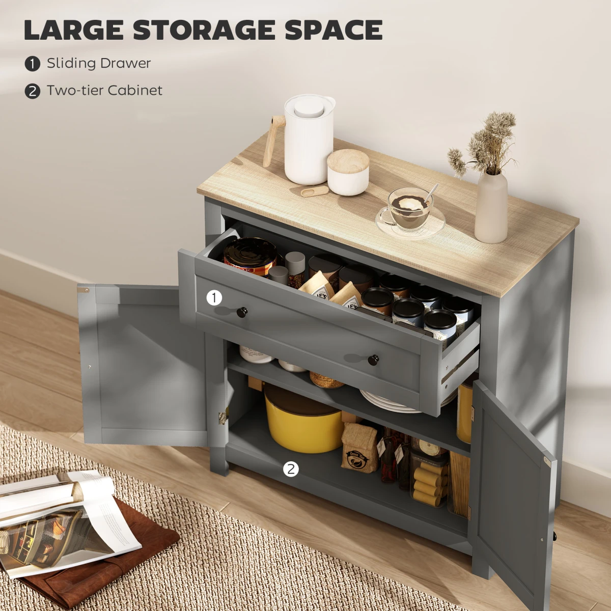 HOMCOM Sideboard Storage Cabinet Compact with Adjustable Shelves and Drawer for Living Room by HOMCOM
