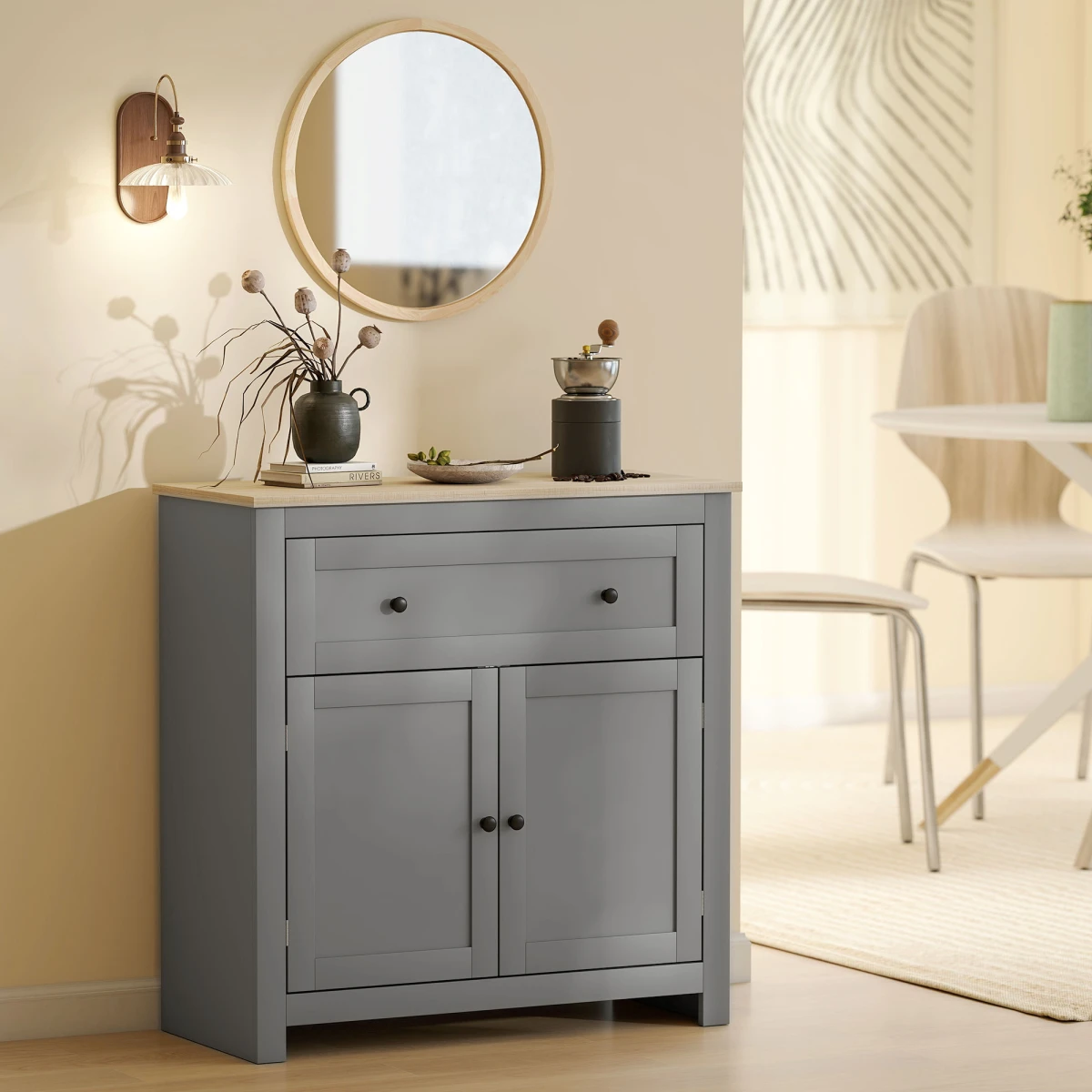 HOMCOM Sideboard Storage Cabinet Compact with Adjustable Shelves and Drawer for Living Room by HOMCOM