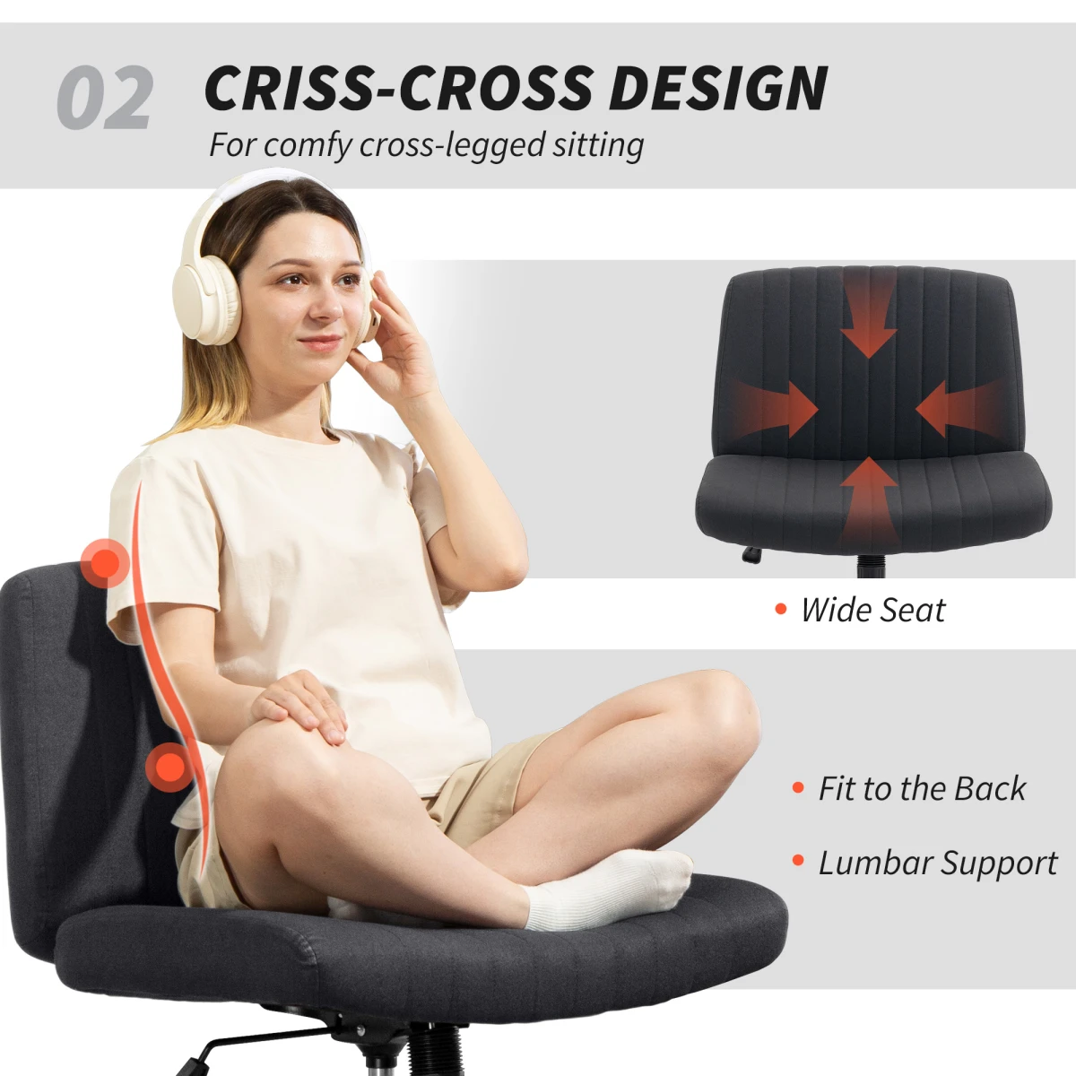 HOMCOM Linen Office Chair 62.5cm Tilt Cross Leg by HOMCOM
