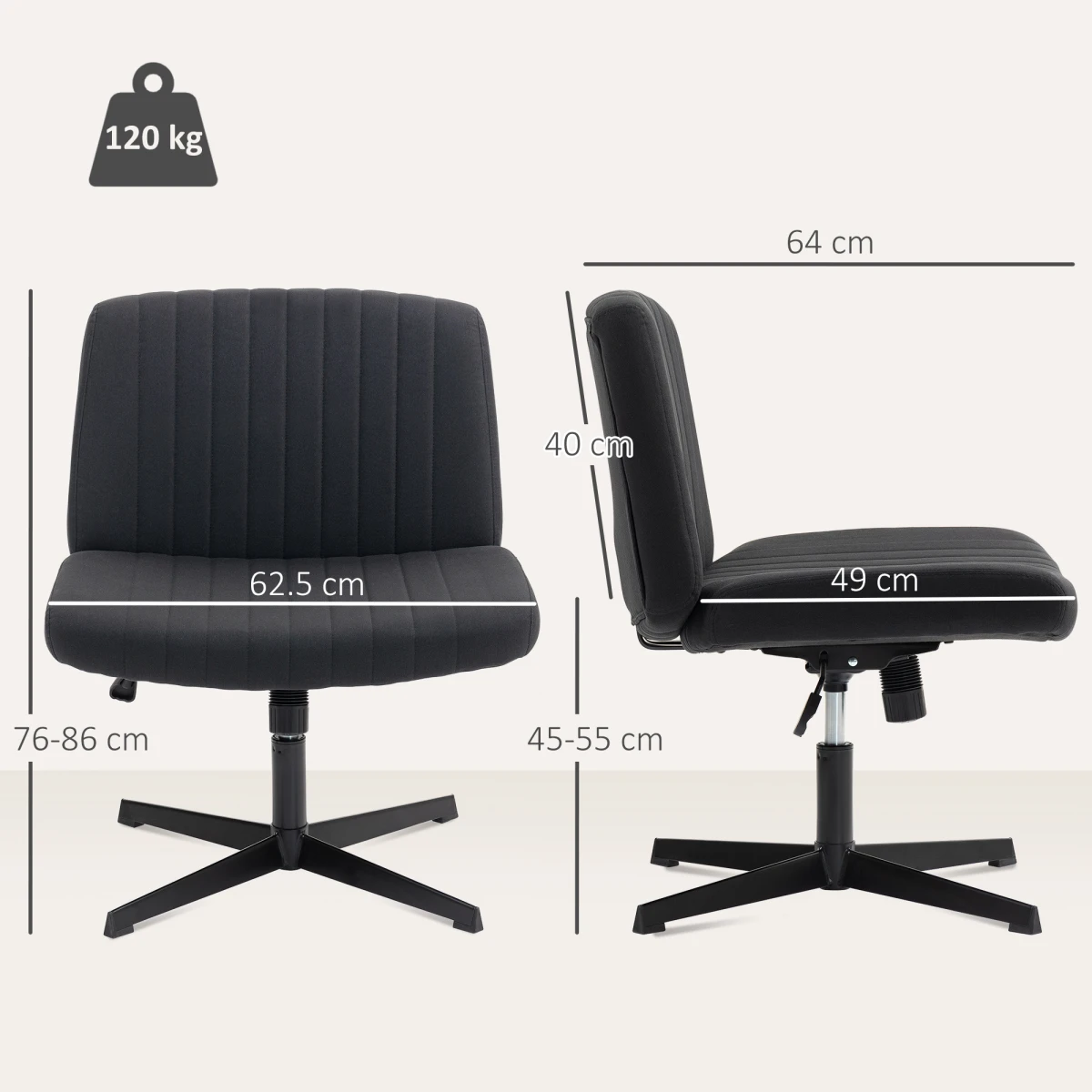 HOMCOM Linen Office Chair 62.5cm Tilt Cross Leg by HOMCOM