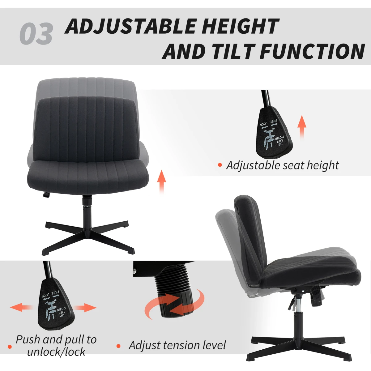 HOMCOM Linen Office Chair 62.5cm Tilt Cross Leg by HOMCOM