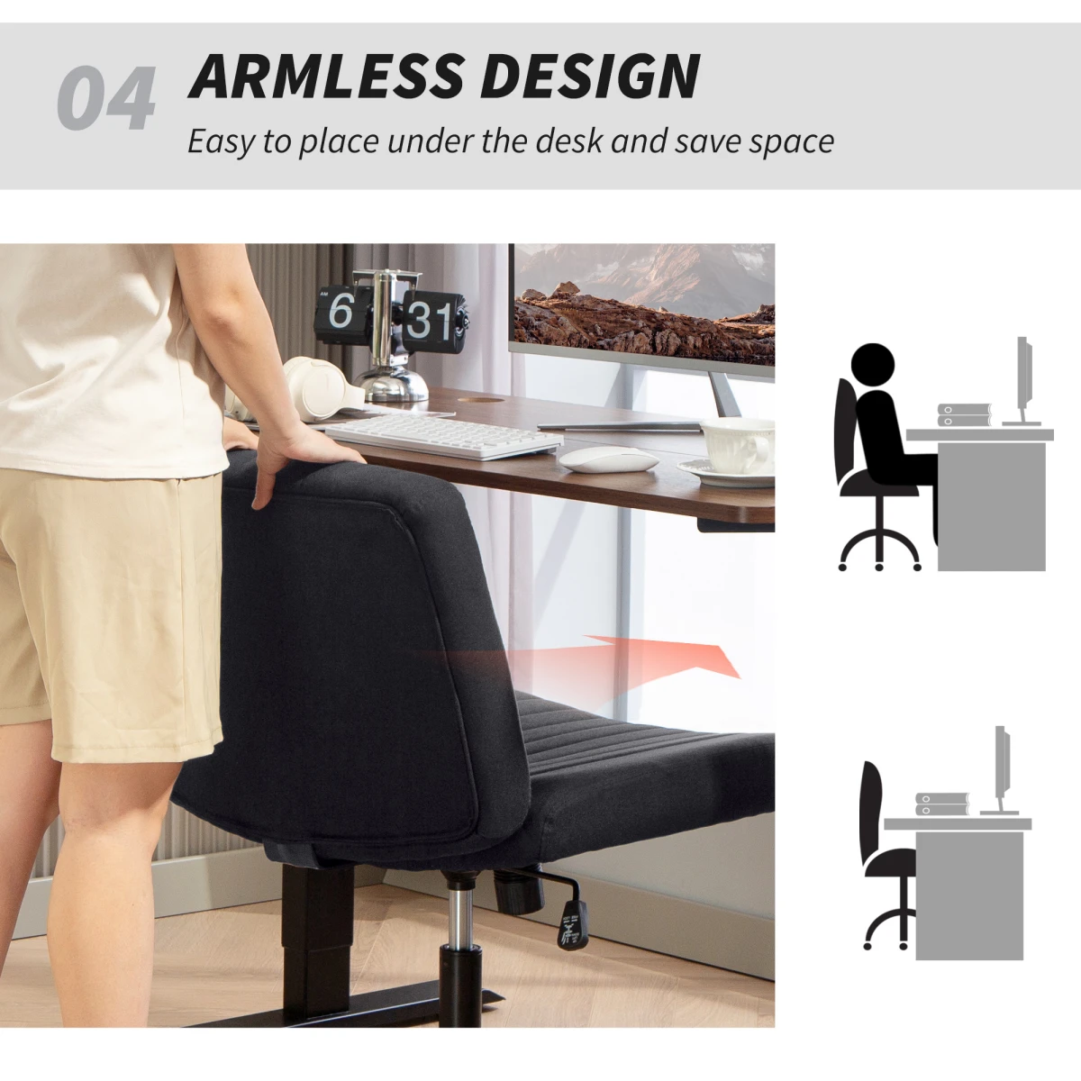 HOMCOM Linen Office Chair 62.5cm Tilt Cross Leg by HOMCOM