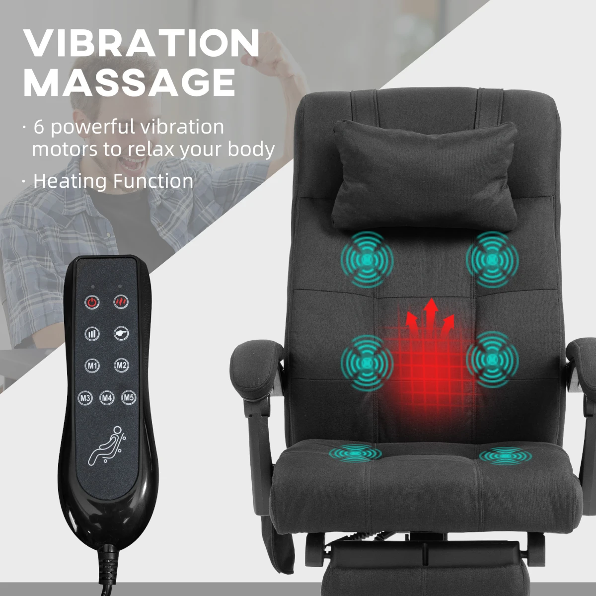 Vinsetto Vinsetto Massage Office Chair 112 120cm Six Modes Heat - Office Chair