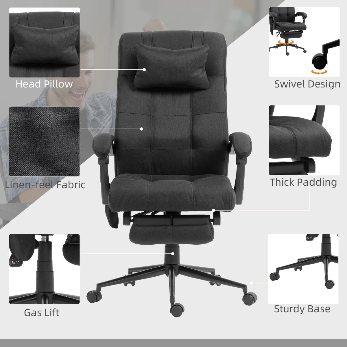 Vinsetto Vinsetto Massage Office Chair 112 120cm Six Modes Heat - Office Chair