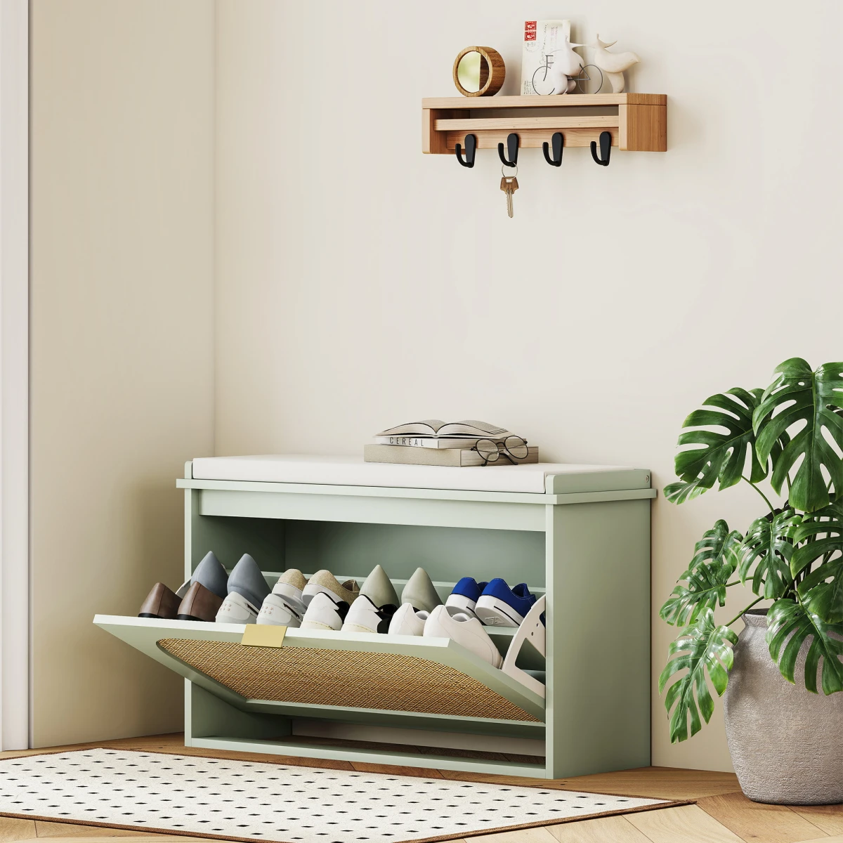 HOMCOM Boho Shoe Bench Cushioned Seat Flip Drawer by HOMCOM