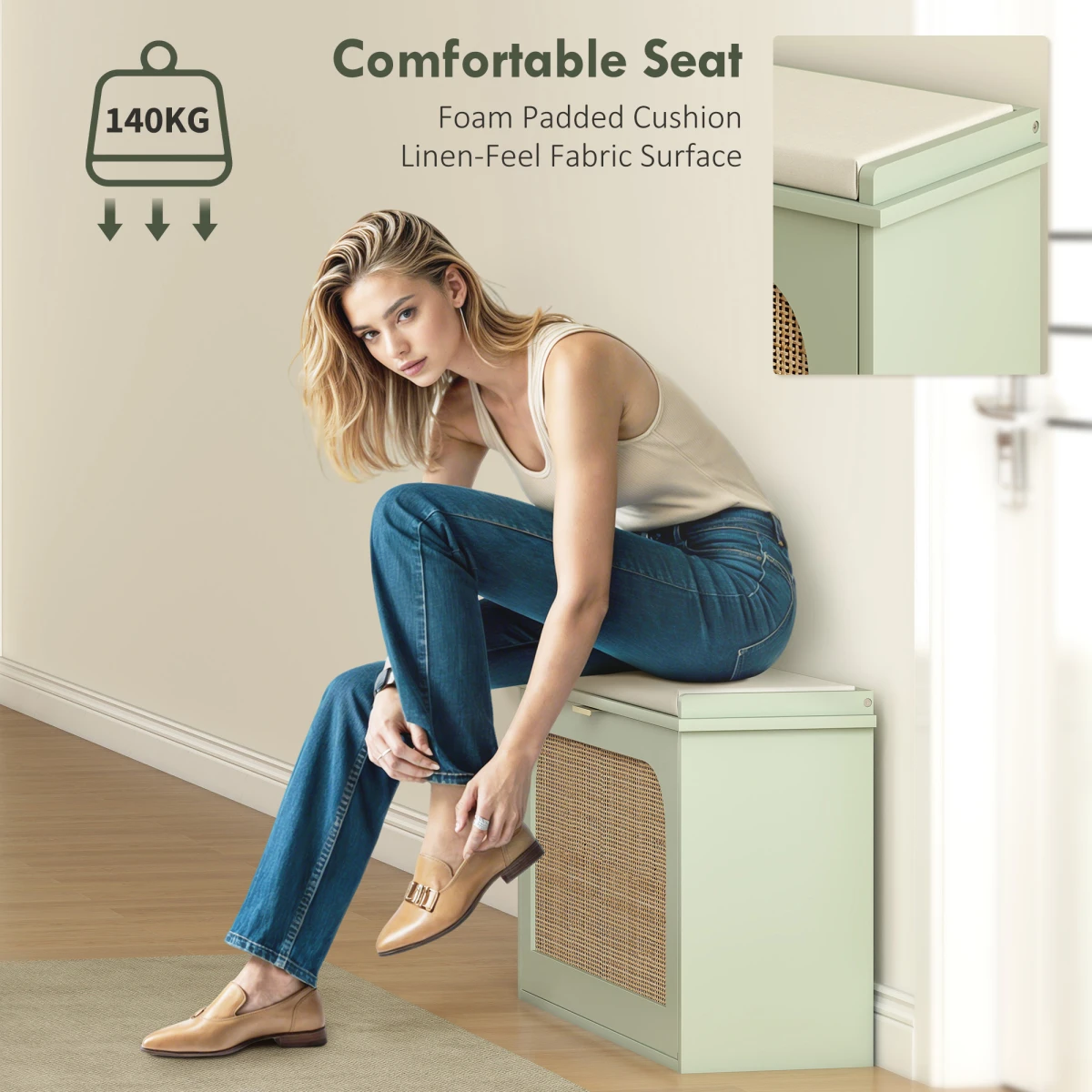 HOMCOM Boho Shoe Bench Cushioned Seat Flip Drawer by HOMCOM