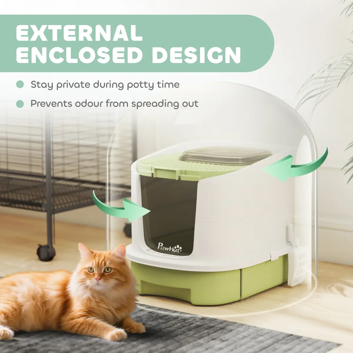 PawHut Cat Litter Box, Hooded Cat Litter Tray with Lid, Scoop - Cat Litter