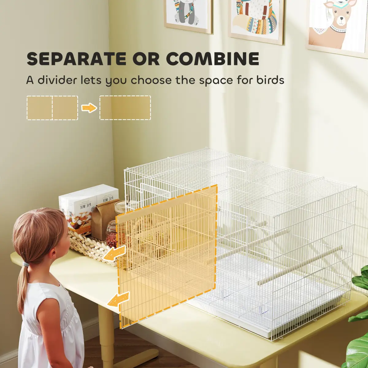 PawHut PawHut Bird Cage with Divider, 4 Wooden Perches, Slide Out Tray - Bird Cage
