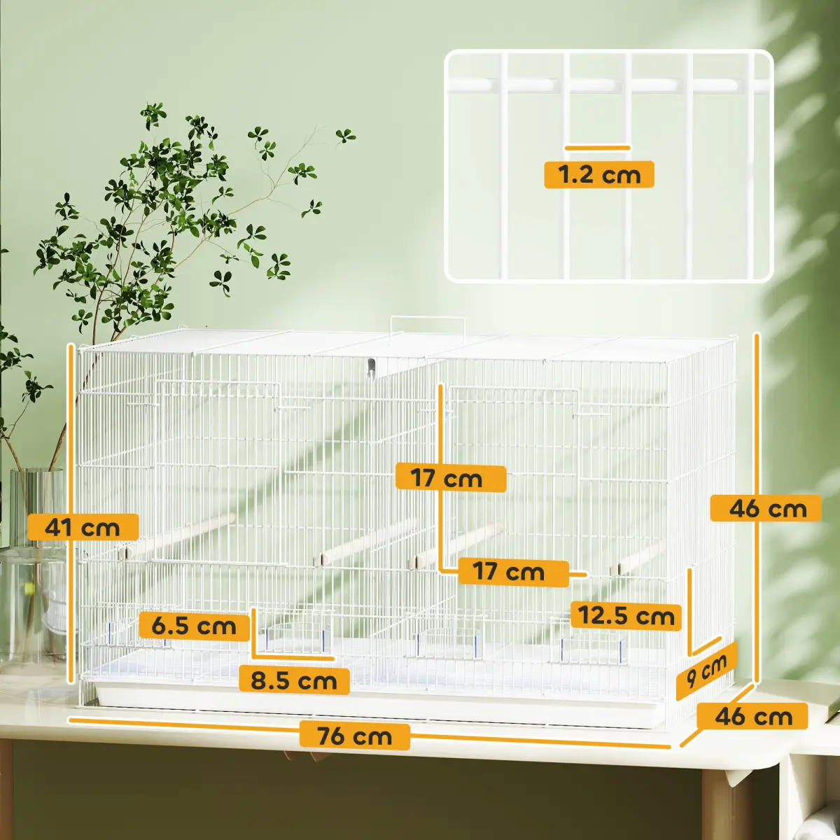 PawHut PawHut Bird Cage with Divider, 4 Wooden Perches, Slide Out Tray - Bird Cage