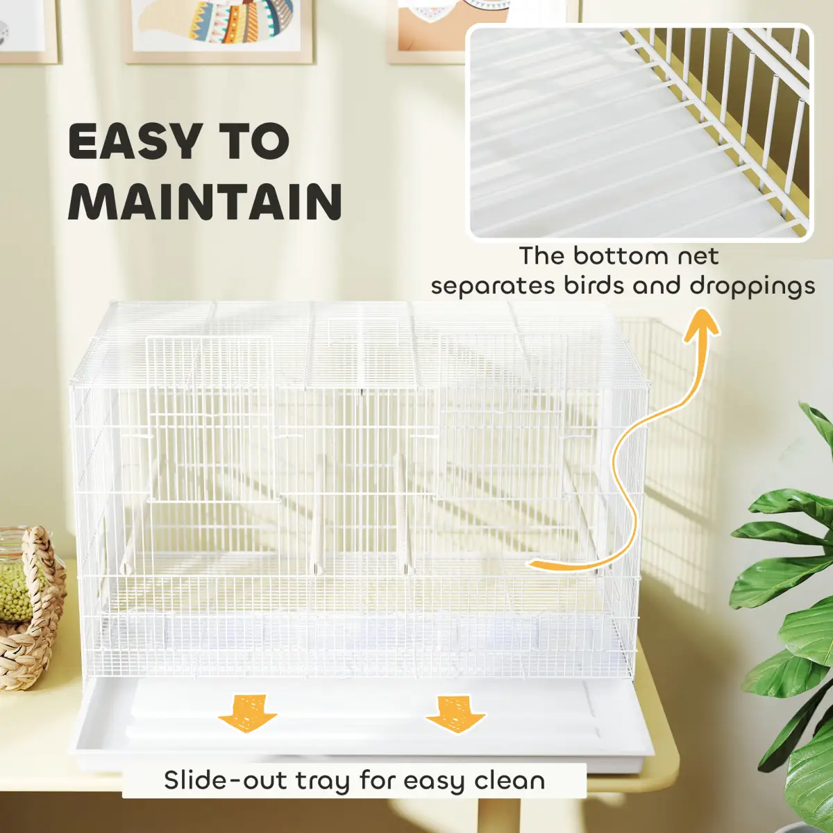 PawHut PawHut Bird Cage with Divider, 4 Wooden Perches, Slide Out Tray - Bird Cage