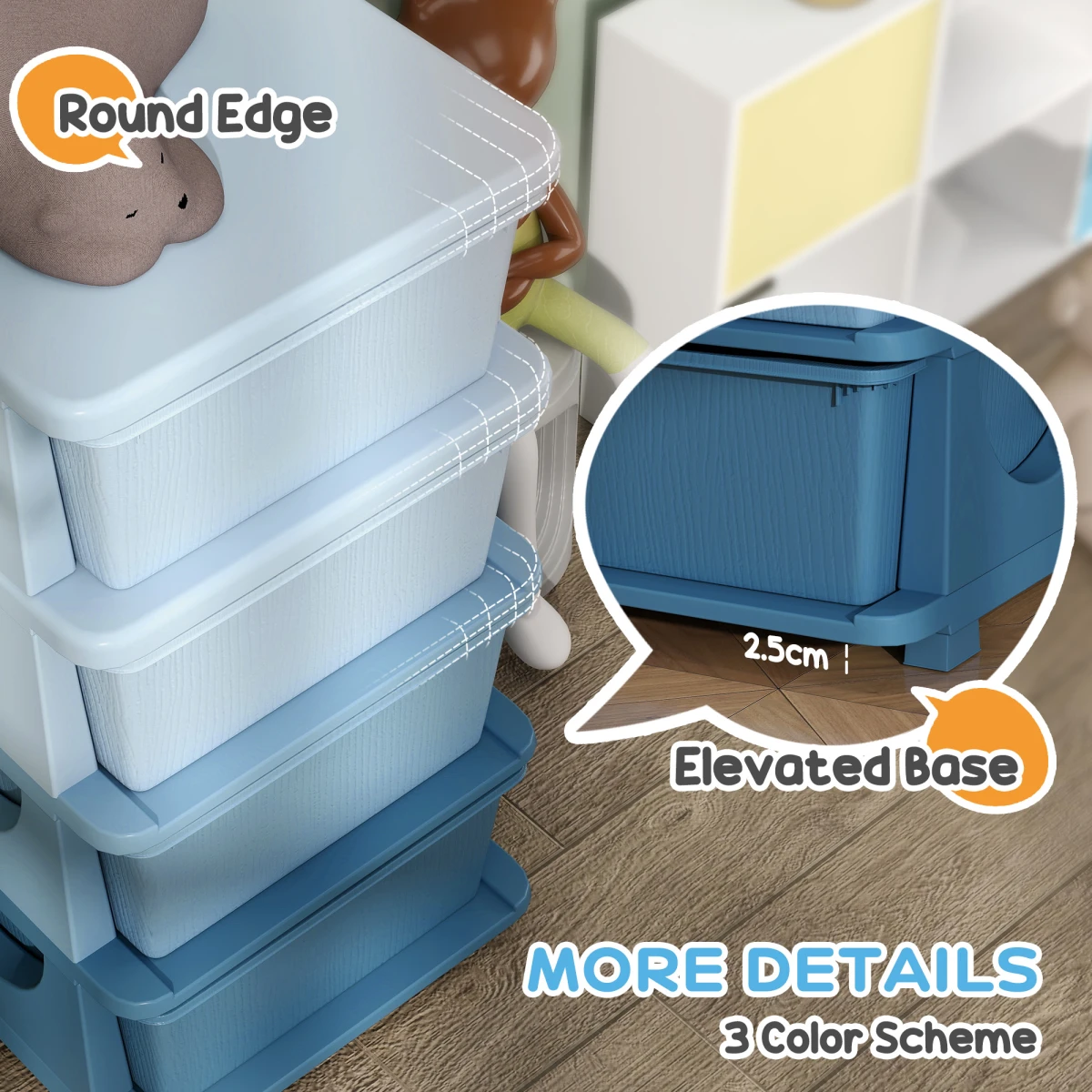 HOMCOM Kids Storage Tower 4 Tier Dresser With Removable Drawers And Safe Rounded Edges Blue by HOMCOM