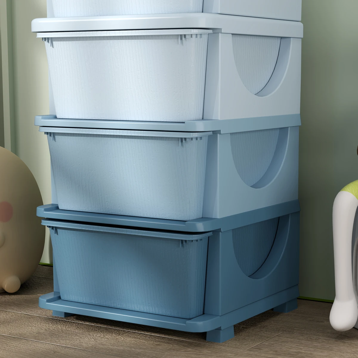 HOMCOM Kids Storage Tower 4 Tier Dresser With Removable Drawers And Safe Rounded Edges Blue by HOMCOM