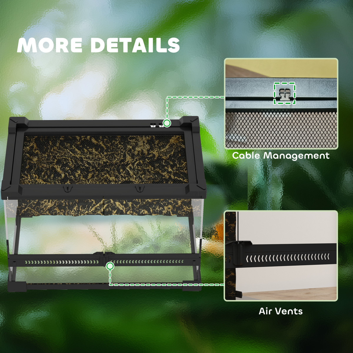 PawHut 10L Glass Terrarium, Reptile Vivarium with Stone Background - from PawHut