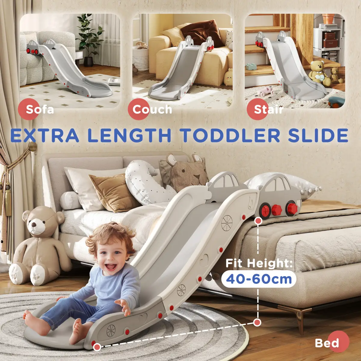 AIYAPLAY AIYAPLAY Kids Slide for Bed, Sofa, Easy to Assemble, Grey - Bed Frames