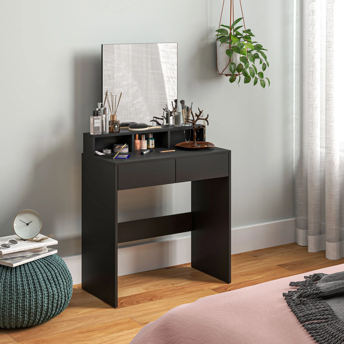 HOMCOM Dressing Table With Mirror 50x49 cm Compact Vanity With 3 Shelves 2 Drawers For Small Spaces by HOMCOM