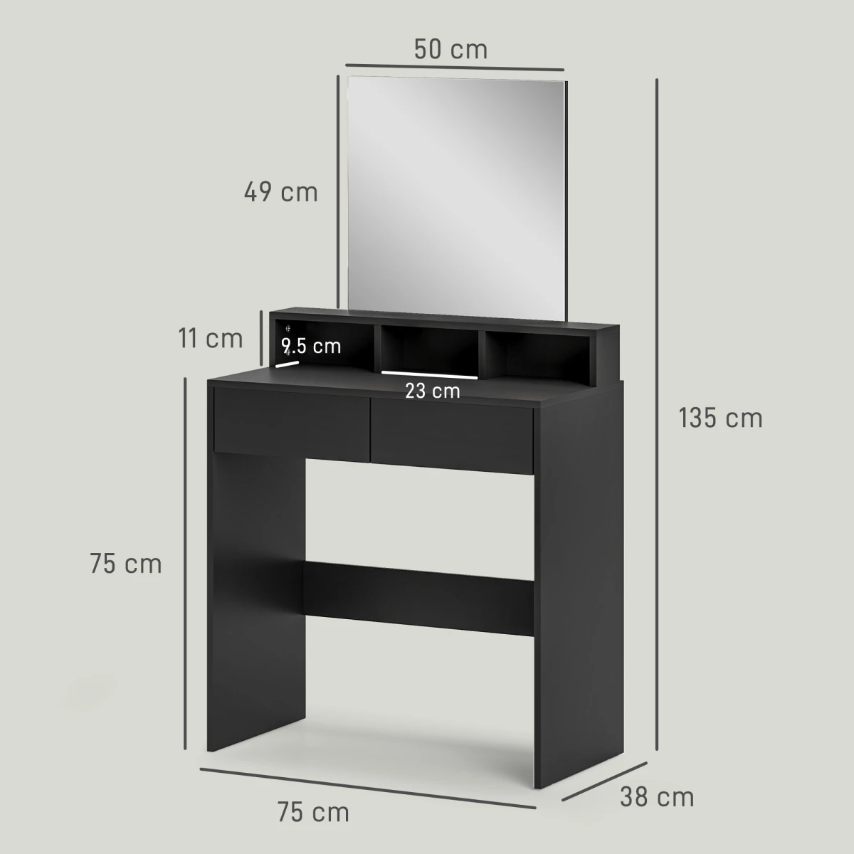 HOMCOM HOMCOM Dressing Table With Mirror 50x49 cm Compact Vanity With 3 Shelves 2 Drawers For Small Spaces - Bedside Table