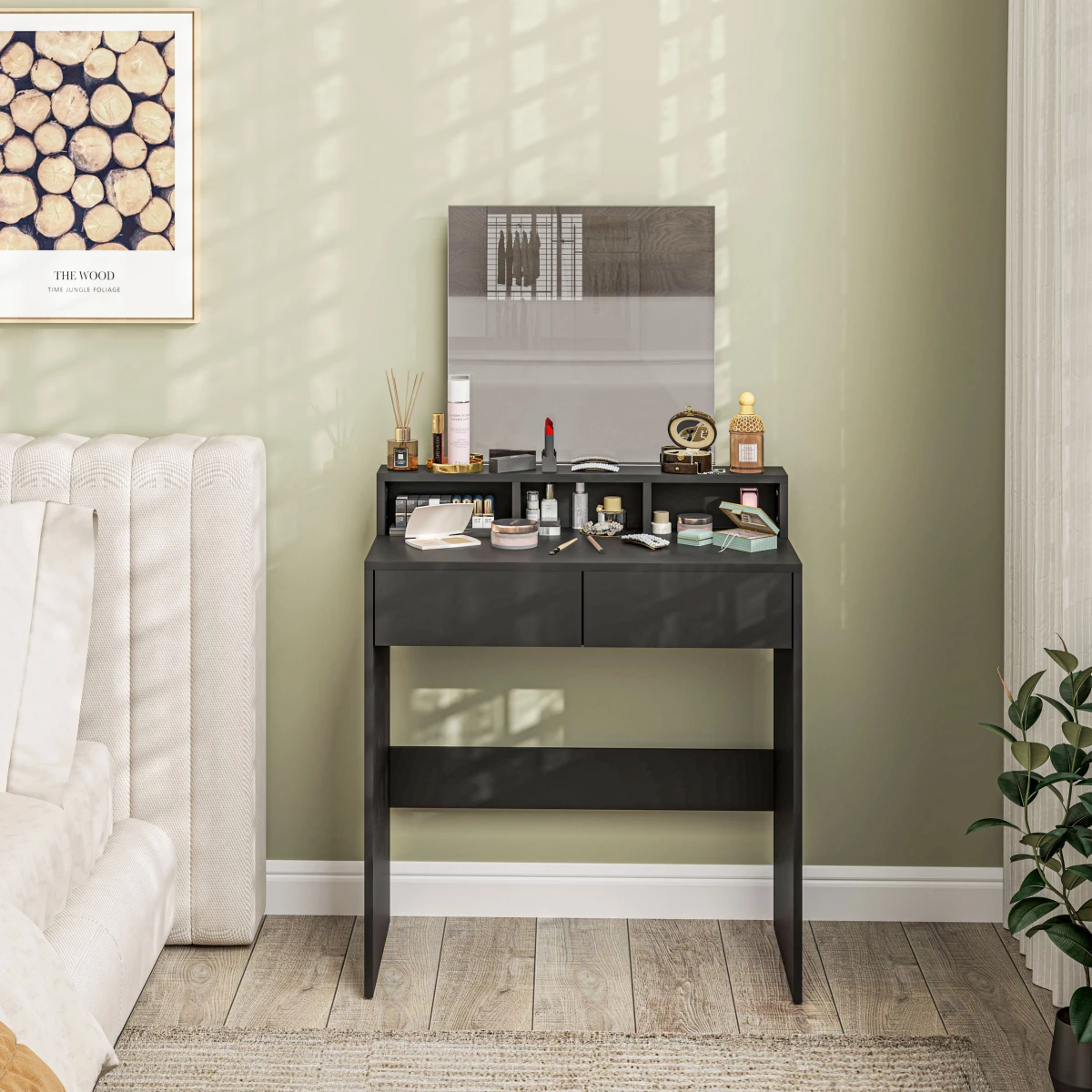 HOMCOM HOMCOM Dressing Table With Mirror 50x49 cm Compact Vanity With 3 Shelves 2 Drawers For Small Spaces - Bedside Table