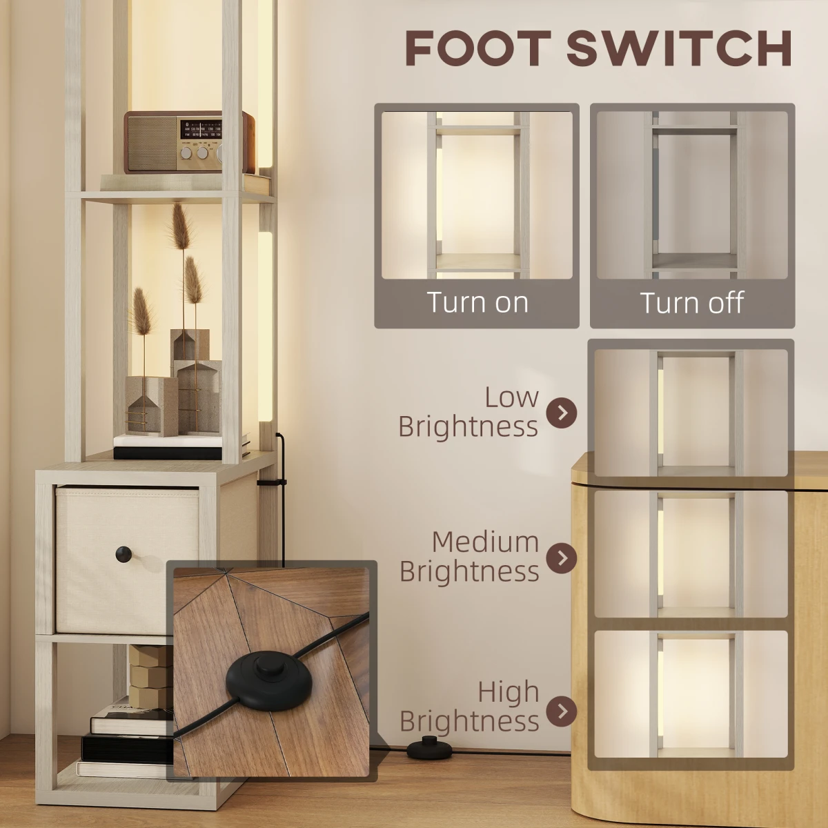 HOMCOM HOMCOM Floor Lamp Tall LED Storage Reading - Lamp