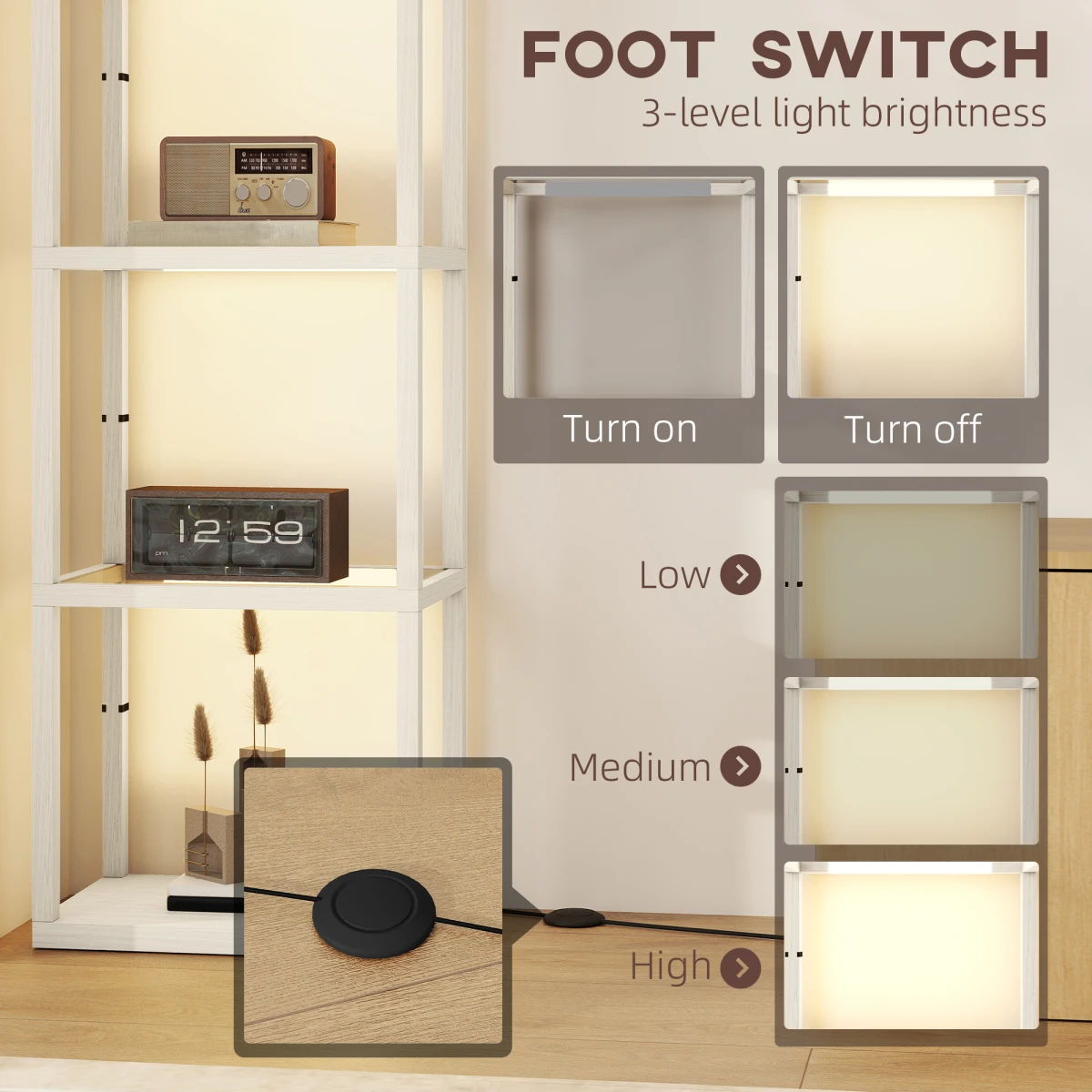 HOMCOM LED Floor Lamp 4-Tier Shelves Dimmable by HOMCOM