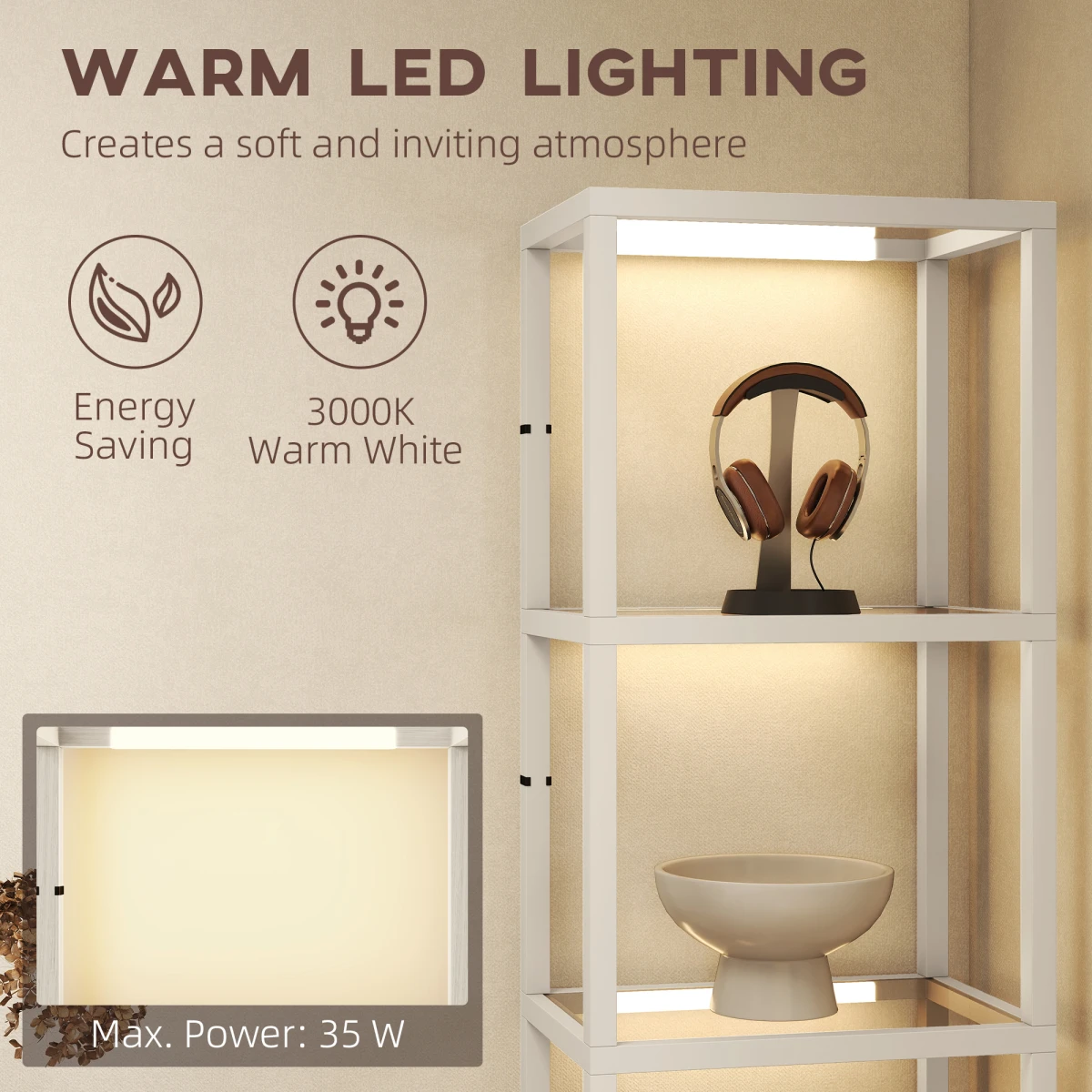 HOMCOM LED Floor Lamp 4-Tier Shelves Dimmable by HOMCOM