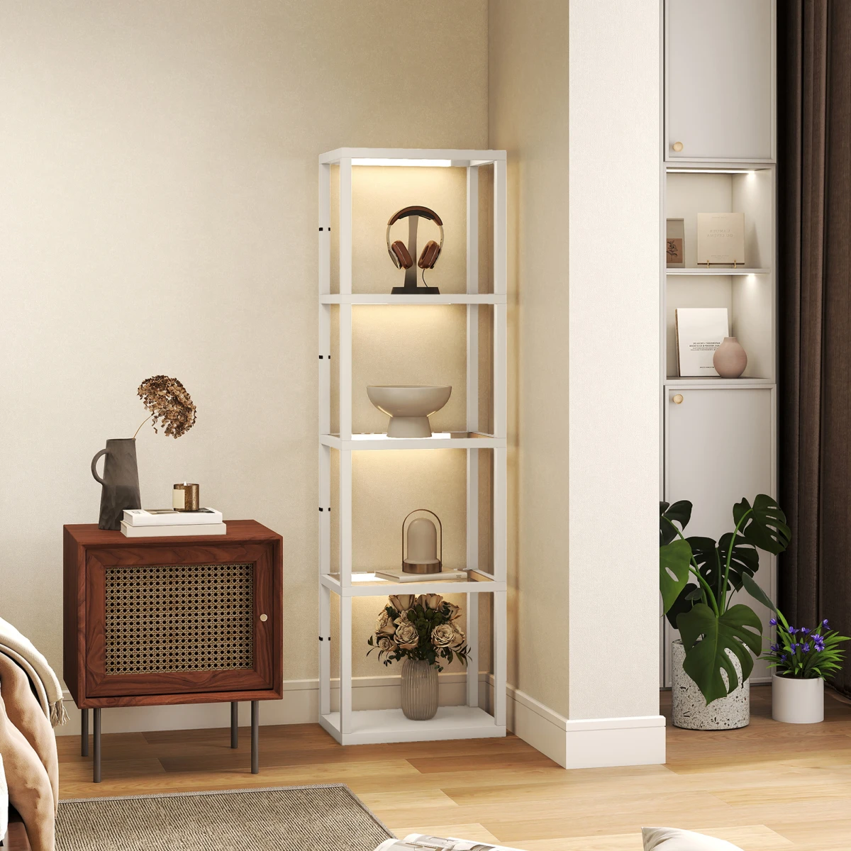 HOMCOM LED Floor Lamp 4-Tier Shelves Dimmable by HOMCOM