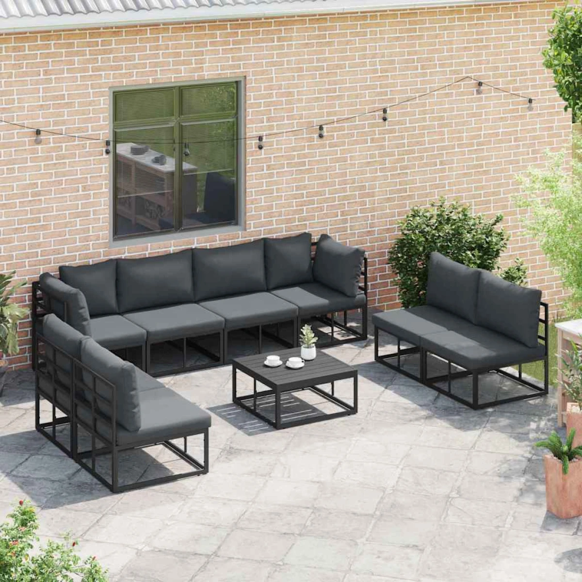 vidaXL Garden Sofa Set 8-Pc Modular Outdoor Black by vidaXL