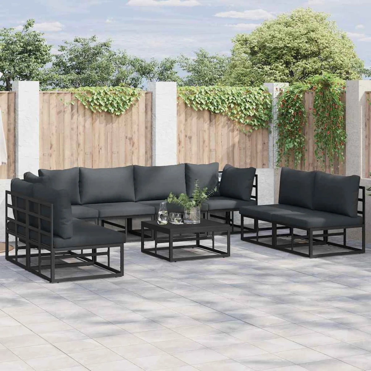 vidaXL Garden Sofa Set 8-Pc Modular Outdoor Black by vidaXL