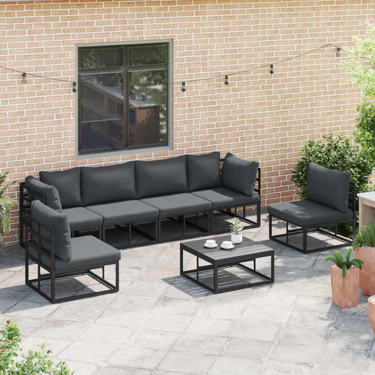 vidaXL VidaXL Garden Sofa Set 6 Piece Black Aluminium Cushions Modular Outdoor Furniture For Patio - Garden Sofa Sets