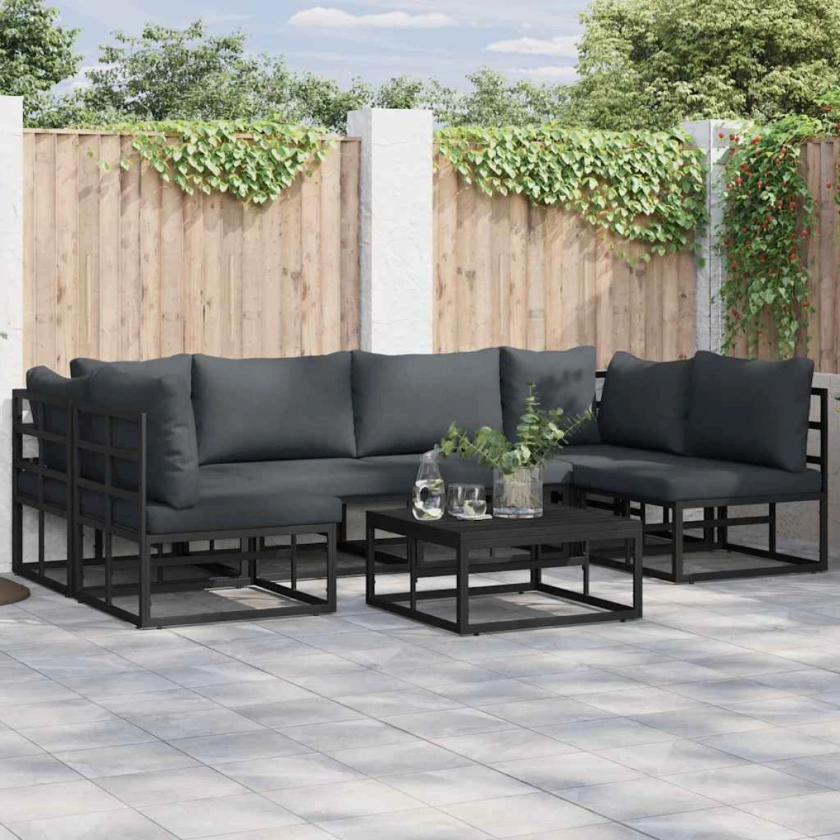 VidaXL Garden Sofa Set 6 Piece Black Aluminium Cushions Modular Outdoor Furniture For Patio by vidaXL