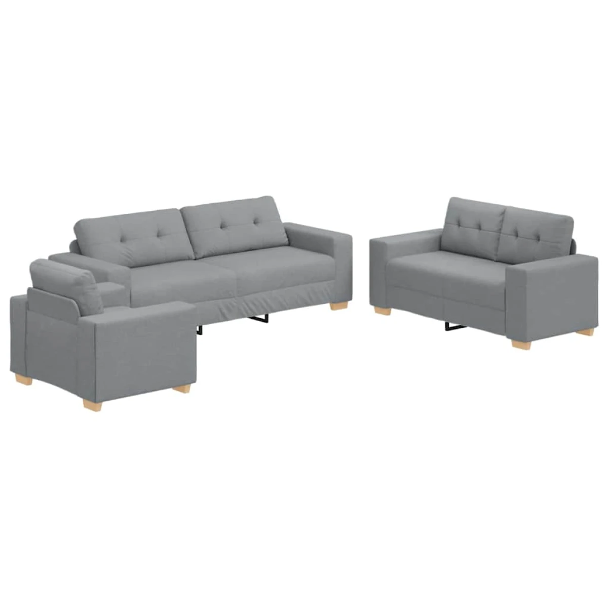 vidaXL VidaXL Sofa Set Three Piece Grey With Box Cushions And Polyester Fabric For Modern Living Room - Sofa