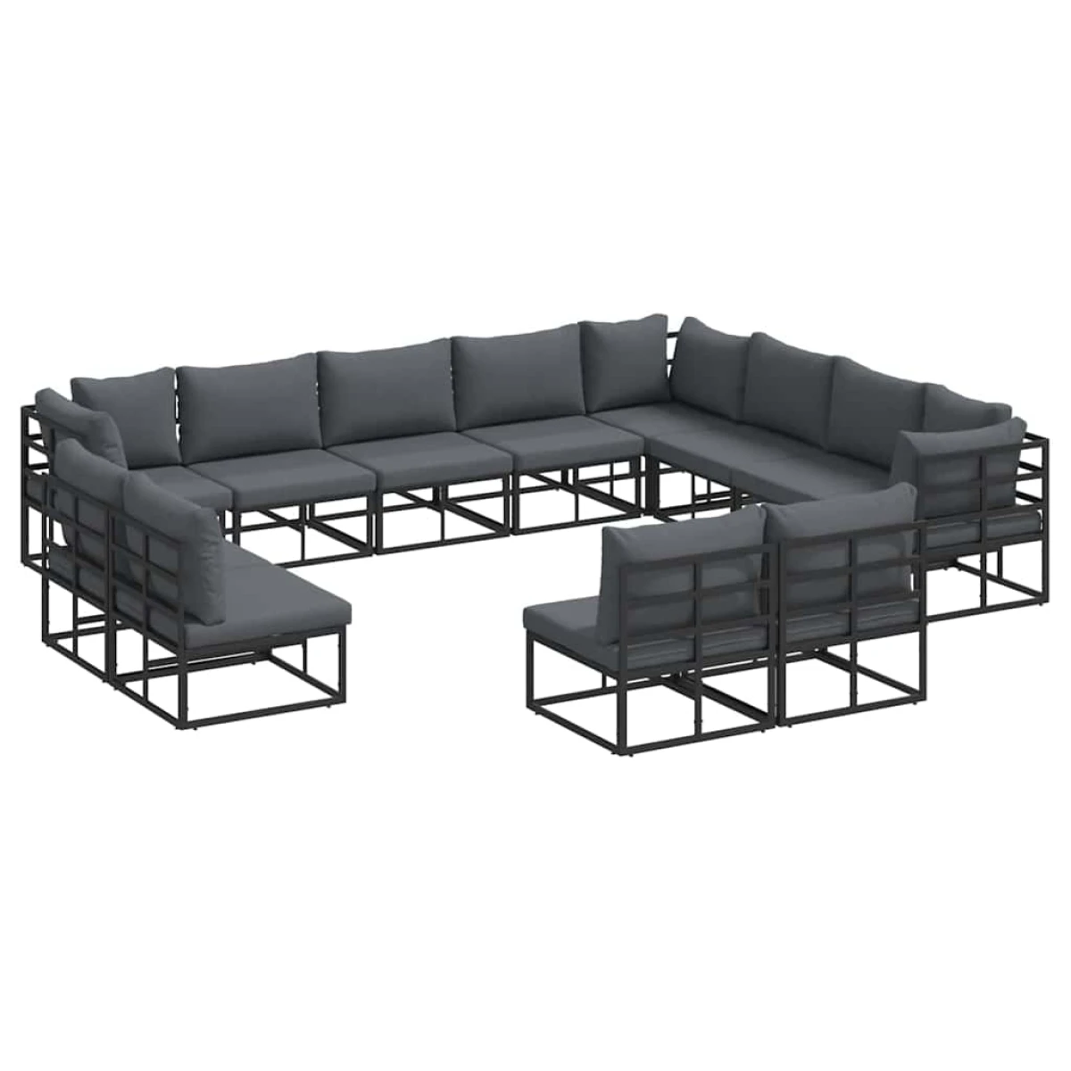 vidaXL vidaXL Garden Sofa Set 12-Piece Black Aluminium Cushions For Outdoor Living Modular Weather-Resistant - Garden Sofa Sets
