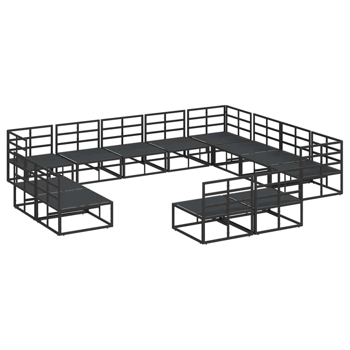vidaXL vidaXL Garden Sofa Set 12-Piece Black Aluminium Cushions For Outdoor Living Modular Weather-Resistant - Garden Sofa Sets
