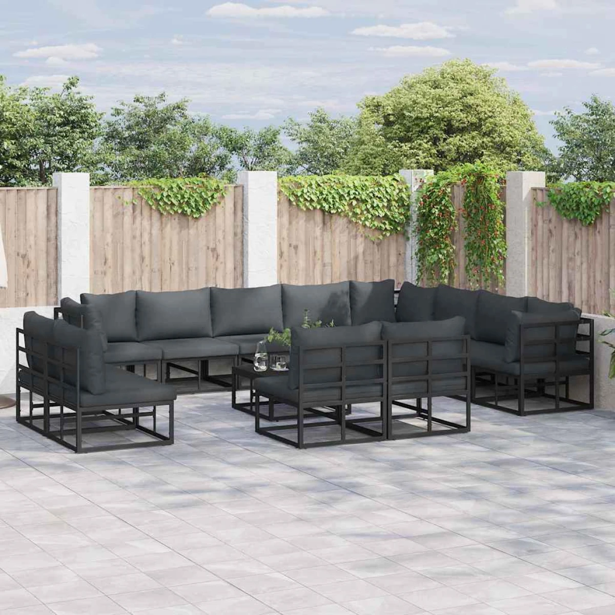 vidaXL vidaXL Garden Sofa Set 12-Piece Black Aluminium Cushions For Outdoor Living Modular Weather-Resistant - Garden Sofa Sets