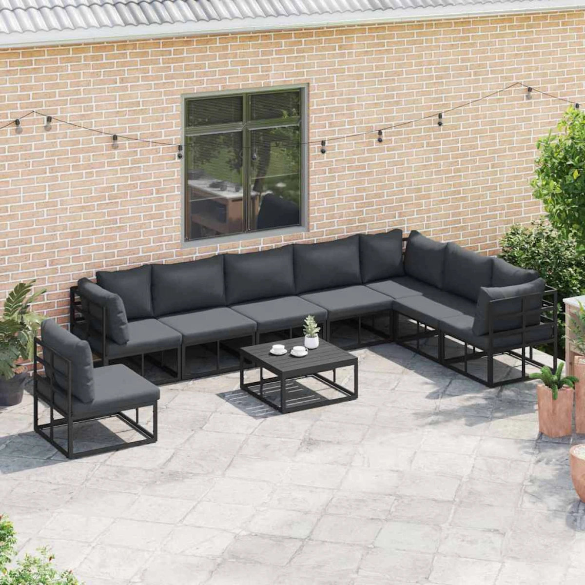 VidaXL Sofa Set 8Pc Modular Black Aluminium Patio by vidaXL